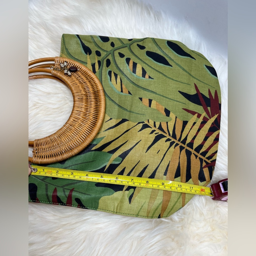 Fossil Forever Vintage Rare Canvas Tropical Foliage Wicker HandleShoulder Bag - Picture 13 of 14